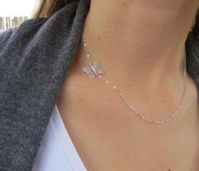 Silver Necklace - Butterfly Necklace, Sideway necklace, Delicate silver necklace, Silver jewelry