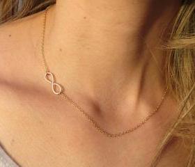 Infinity Necklace - Dainty gold necklace, Tiny infinity necklace, Gold infinity pendant, Gold jewelry, Delicate sideways necklace