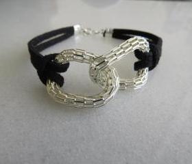 Silver bracelet - Silver infinity bracelet - Black suede bracelet - Eternity bracelet - Friendship bracelet
