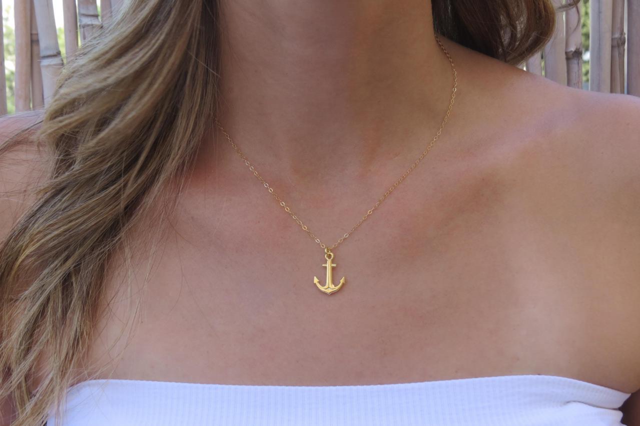 Gold Necklace, Gold Charm Necklace, Anchor Necklace, Bridesmaids Gift