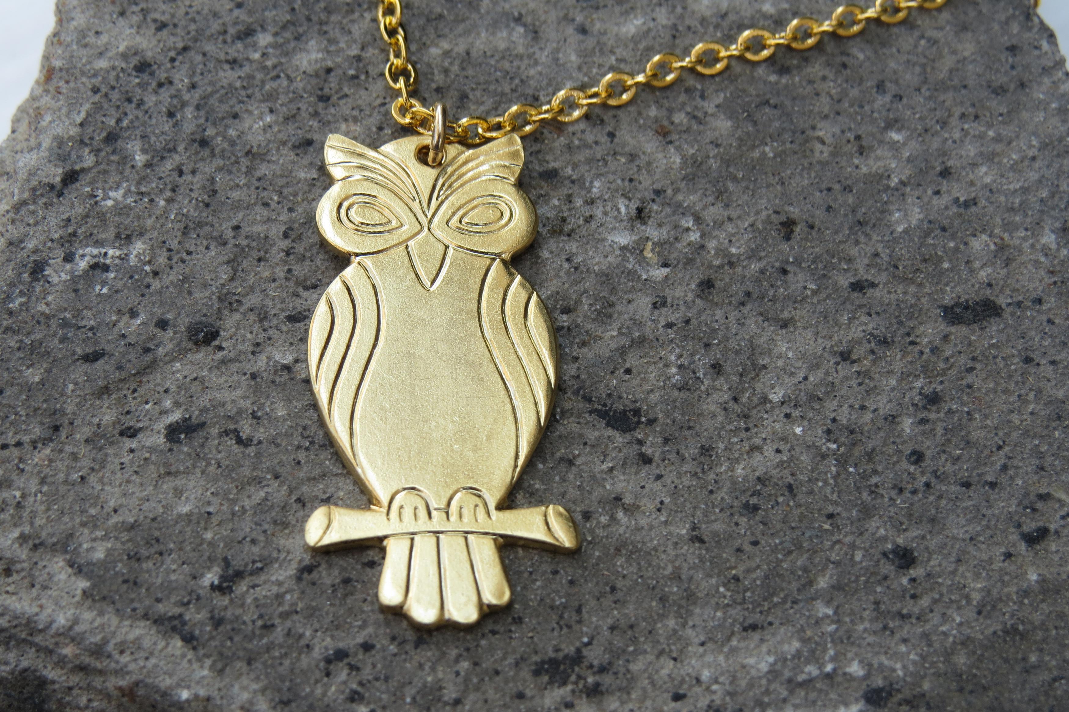 Long Necklace, Gold Owl Necklace, Modern Necklace, Fashion Jewelry